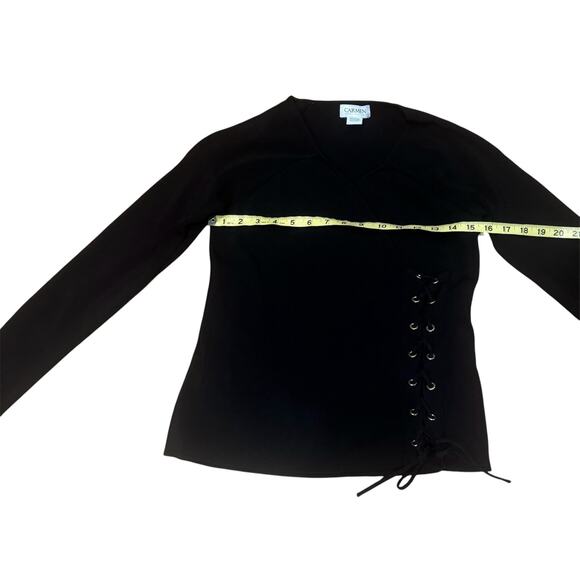 Carmen Marc Valvo Womens Medium Black Top V-neck Grommet Faux Wrap - Picture 5 of 6